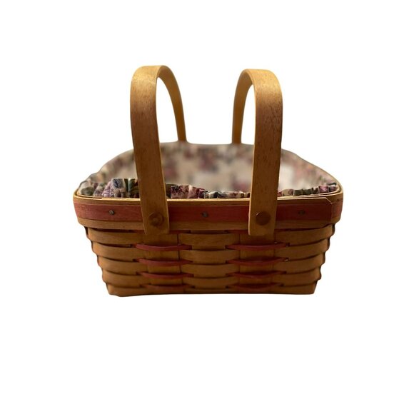 Vintage 1992 Longaberger Basket Used Floral Fabric and Plastic Liner - Picture 2 of 16